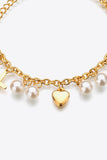 Heart Cross and Pearl Charm  Bracelet
